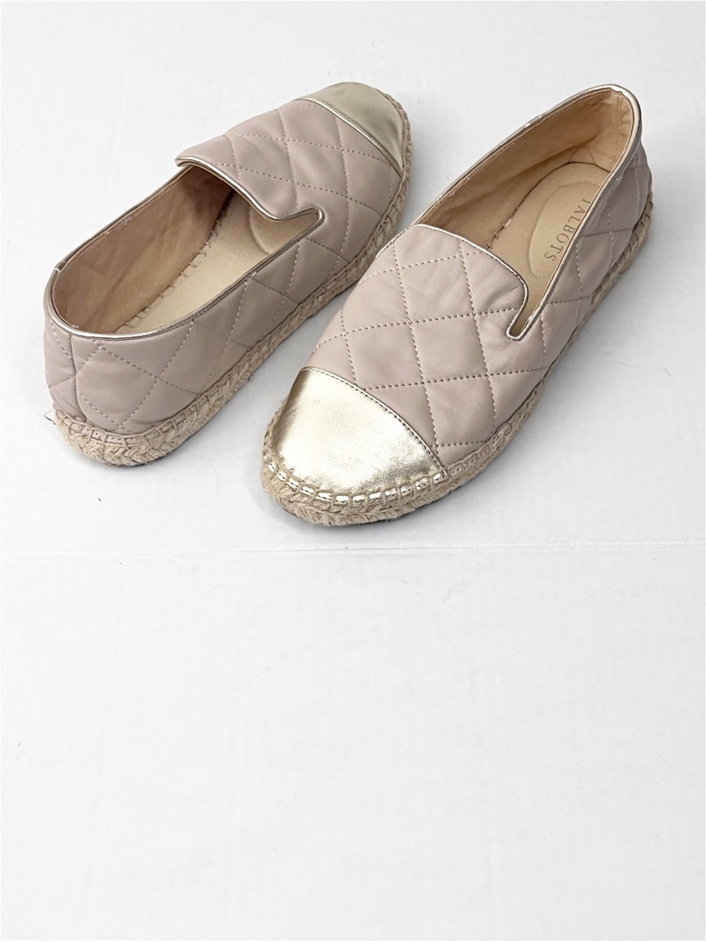 TALBOTS Izzy Quilted Nappa Leather Upper Espadrille Captoe Flats Size 8.5 Preppy